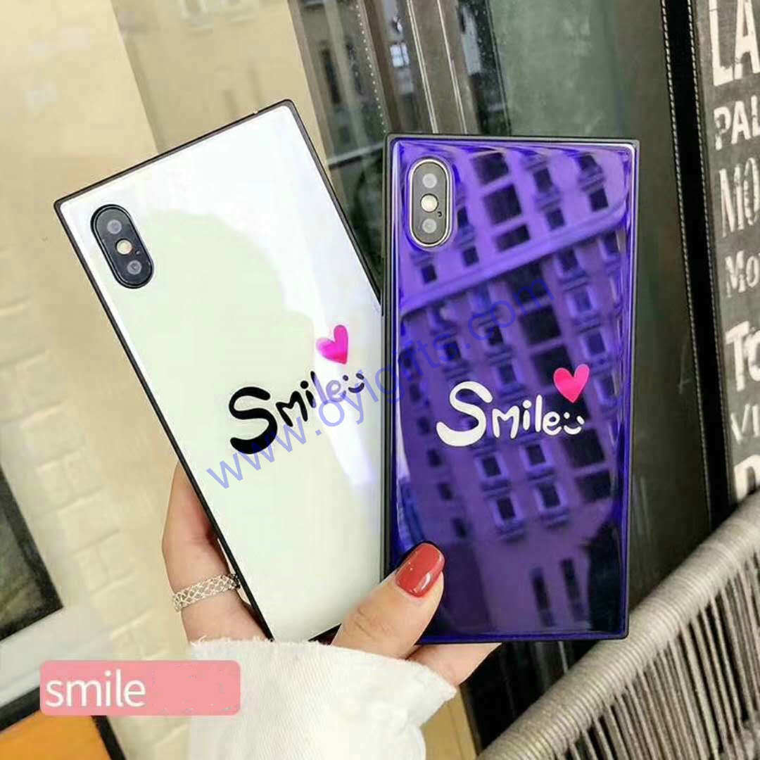 Hot Summer Square Smile design glass phone case iphone X cover